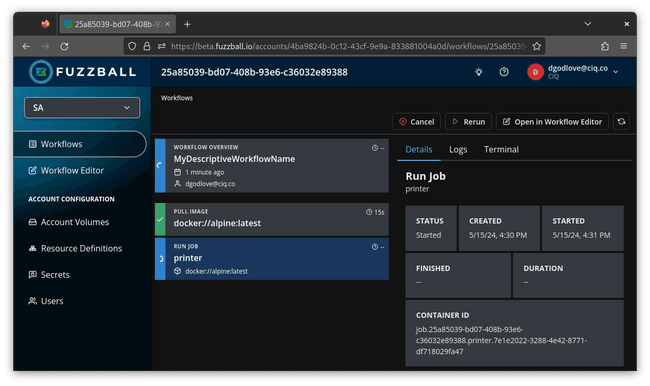 Fuzzball allows you to run, share, and reuse workflows because they are modular and portable.